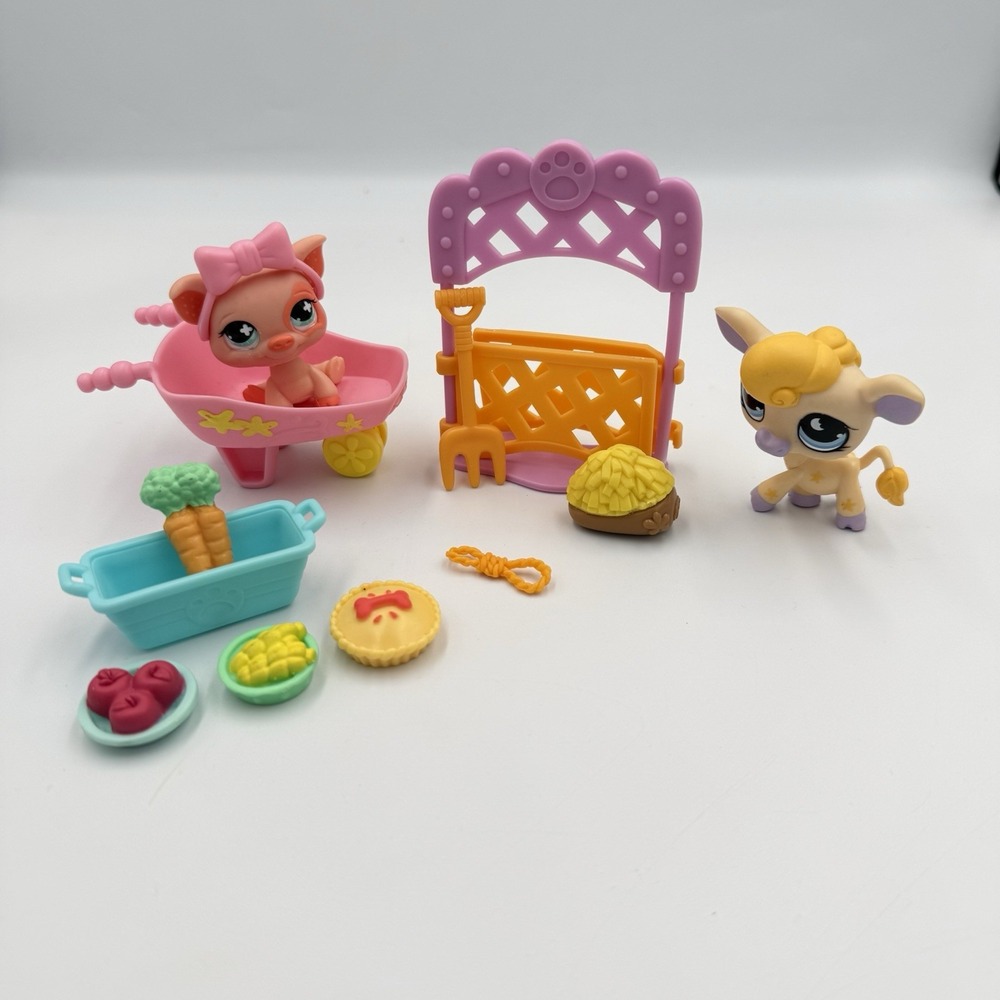 LPS Littlest Pet Shop Hungriest Yellow Cow‎ Pink Pig #622 #927 Complete